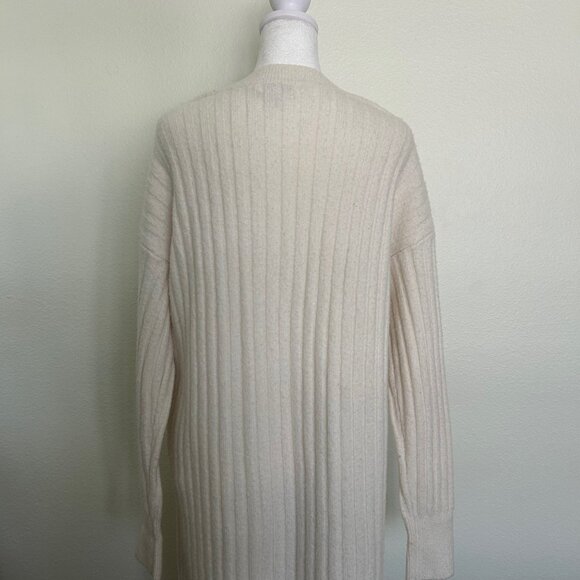 Nordstrom Wool Dress Stretch Cable Knit Sweater Midi Ivory Minimalist Size Large - Picture 3 of 10